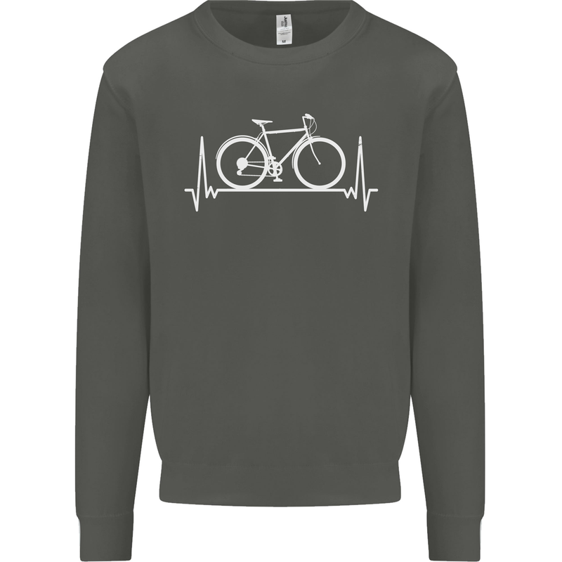 Cycling Heart Beat ECG Bike Bicycle Cyclist Kids Sweatshirt Jumper Storm Grey