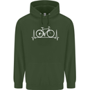 Cycling Heart Beat ECG Bike Bicycle Cyclist Mens 80% Cotton Hoodie Forest Green