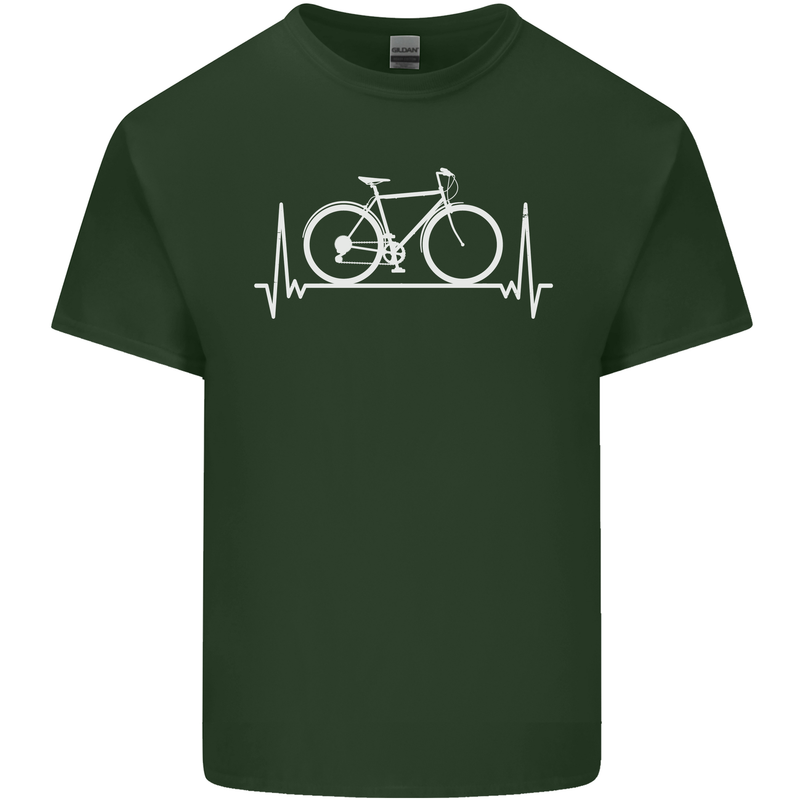 Cycling Heart Beat ECG Bike Bicycle Cyclist Mens Cotton T-Shirt Tee Top Forest Green