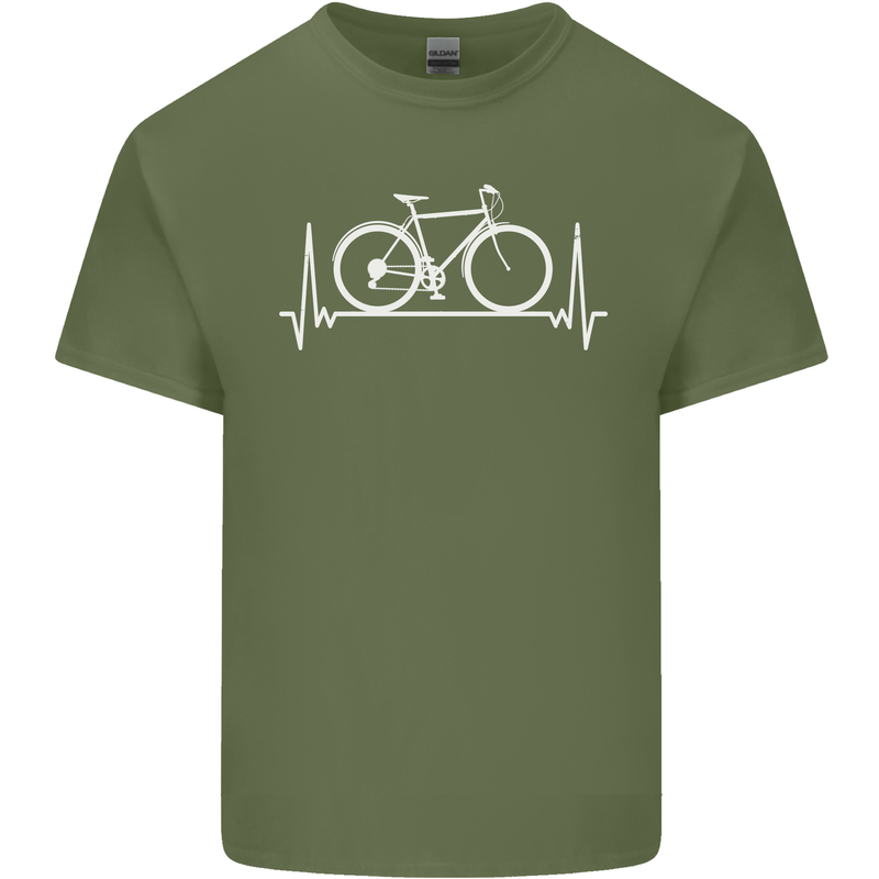 Cycling Heart Beat ECG Bike Bicycle Cyclist Mens Cotton T-Shirt Tee Top Military Green