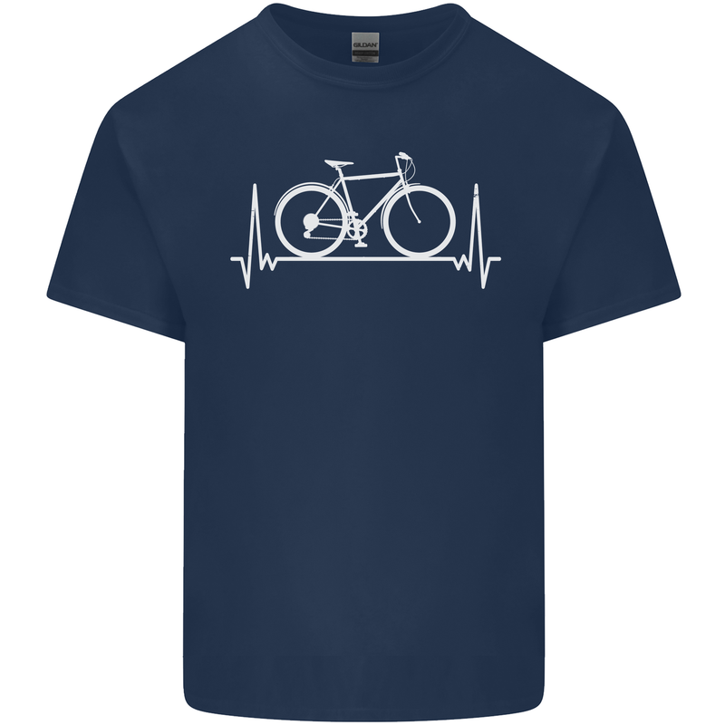 Cycling Heart Beat ECG Bike Bicycle Cyclist Mens Cotton T-Shirt Tee Top Navy Blue