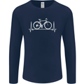 Cycling Heart Beat ECG Bike Bicycle Cyclist Mens Long Sleeve T-Shirt Navy Blue