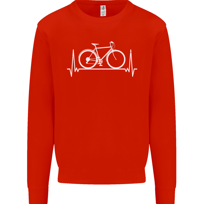 Cycling Heart Beat ECG Bike Bicycle Cyclist Mens Sweatshirt Jumper Bright Red
