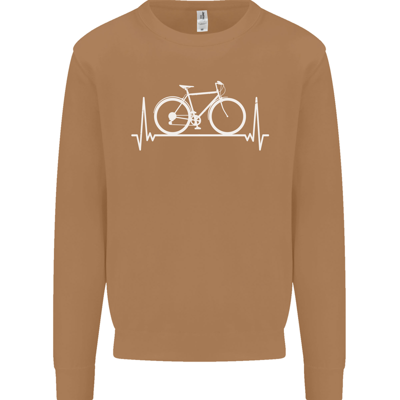 Cycling Heart Beat ECG Bike Bicycle Cyclist Mens Sweatshirt Jumper Caramel Latte