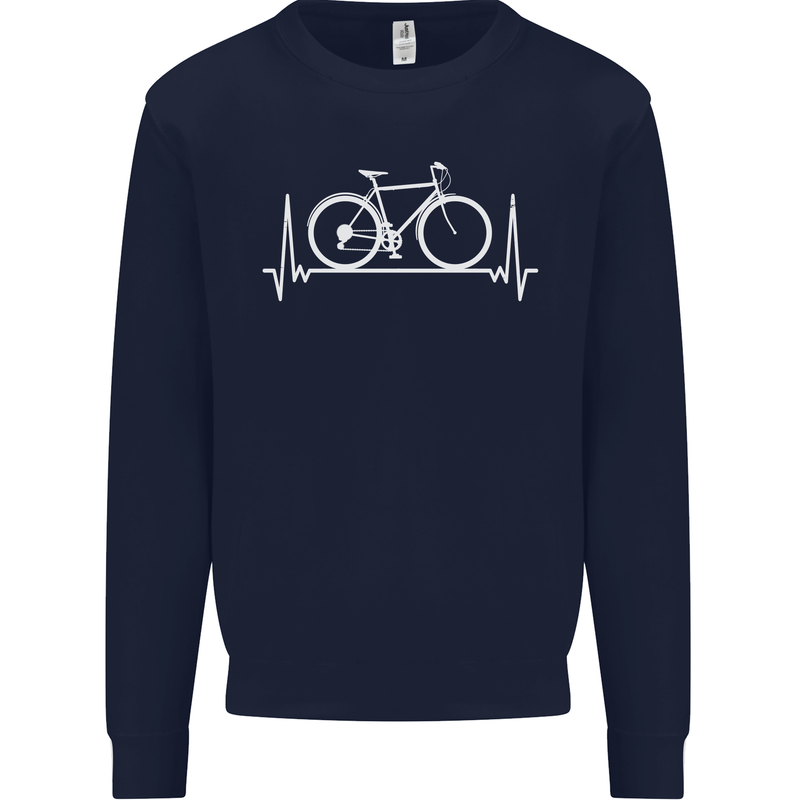 Cycling Heart Beat ECG Bike Bicycle Cyclist Mens Sweatshirt Jumper Navy Blue