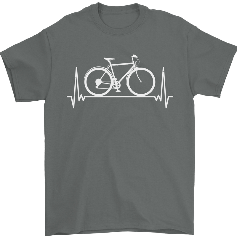 Cycling Heart Beat ECG Bike Bicycle Cyclist Mens T-Shirt 100% Cotton Charcoal