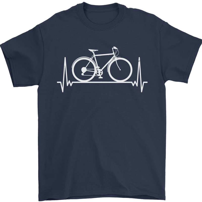 Cycling Heart Beat ECG Bike Bicycle Cyclist Mens T-Shirt 100% Cotton Navy Blue