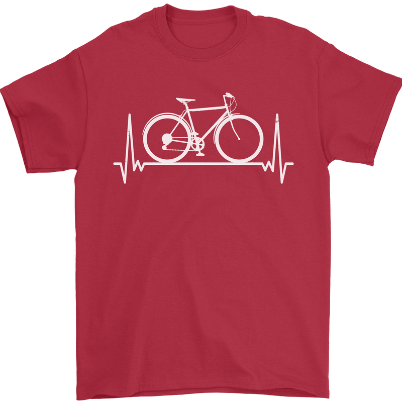 Cycling Heart Beat ECG Bike Bicycle Cyclist Mens T-Shirt 100% Cotton Red