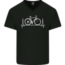 Cycling Heart Beat ECG Bike Bicycle Cyclist Mens V-Neck Cotton T-Shirt Black