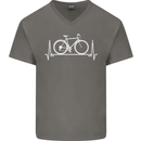 Cycling Heart Beat ECG Bike Bicycle Cyclist Mens V-Neck Cotton T-Shirt Charcoal