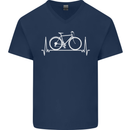 Cycling Heart Beat ECG Bike Bicycle Cyclist Mens V-Neck Cotton T-Shirt Navy Blue