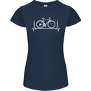 Cycling Heart Beat ECG Bike Bicycle Cyclist Womens Petite Cut T-Shirt Navy Blue