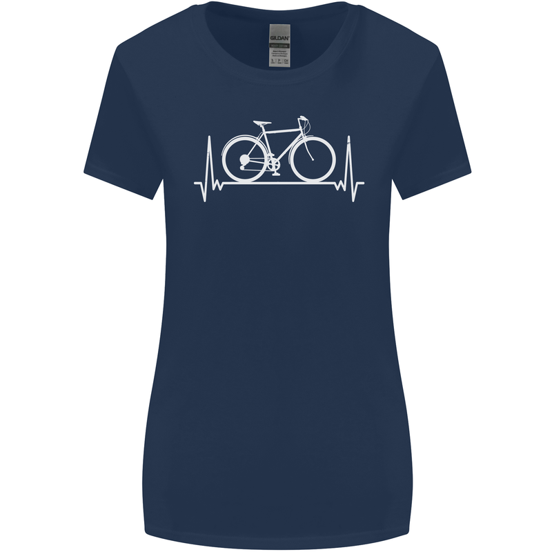 Cycling Heart Beat ECG Bike Bicycle Cyclist Womens Wider Cut T-Shirt Navy Blue