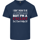 Cycling I Don't Mean to Be Awesome Cyclist Mens V-Neck Cotton T-Shirt Navy Blue