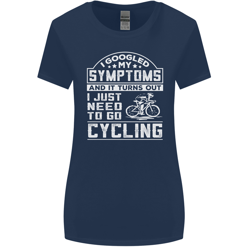 Cycling I Googled My Symptoms Cyclist Funny Womens Wider Cut T-Shirt Navy Blue