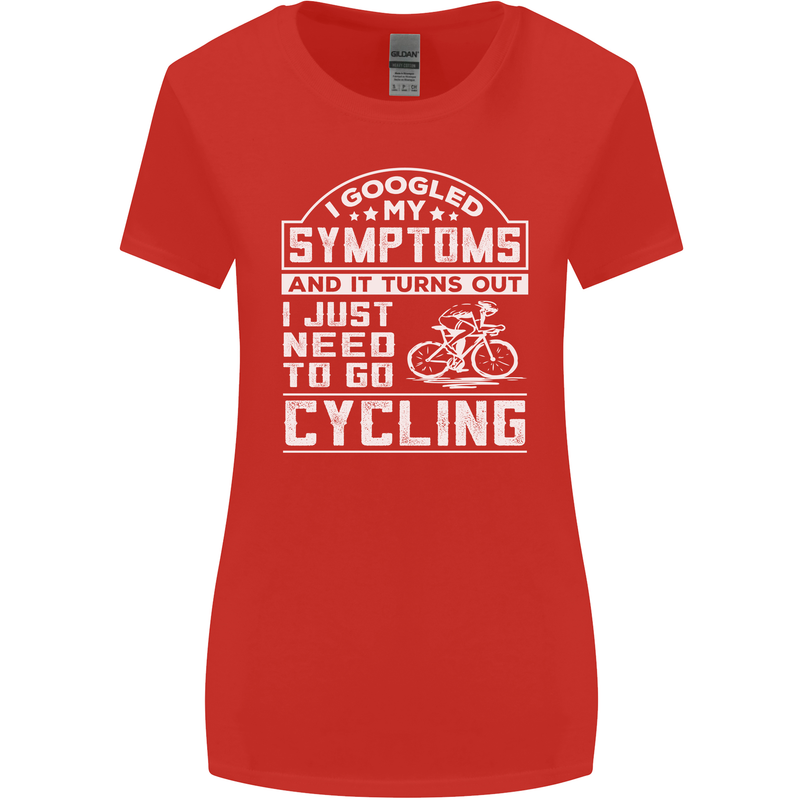 Cycling I Googled My Symptoms Cyclist Funny Womens Wider Cut T-Shirt Red