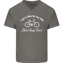 Cycling I Got a Bike for My Wife Cyclist Mens V-Neck Cotton T-Shirt Charcoal