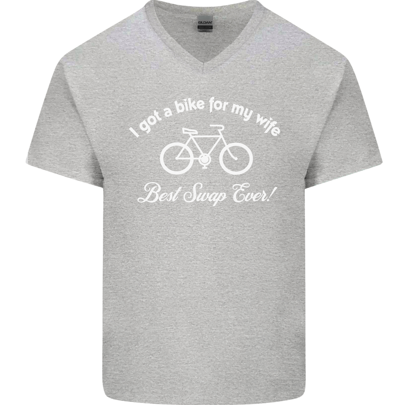Cycling I Got a Bike for My Wife Cyclist Mens V-Neck Cotton T-Shirt Sports Grey