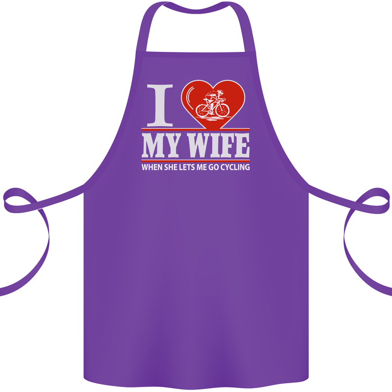 Cycling I Love My Wife Cyclist Funny Cotton Apron 100% Organic Purple
