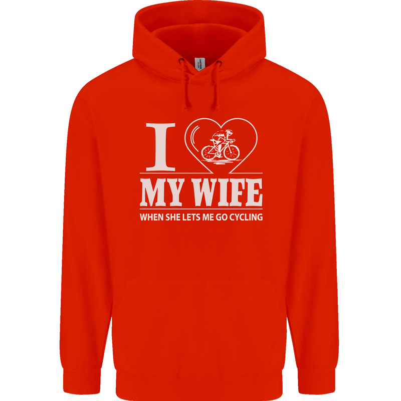 Cycling I Love My Wife Cyclist Funny Mens 80% Cotton Hoodie Bright Red