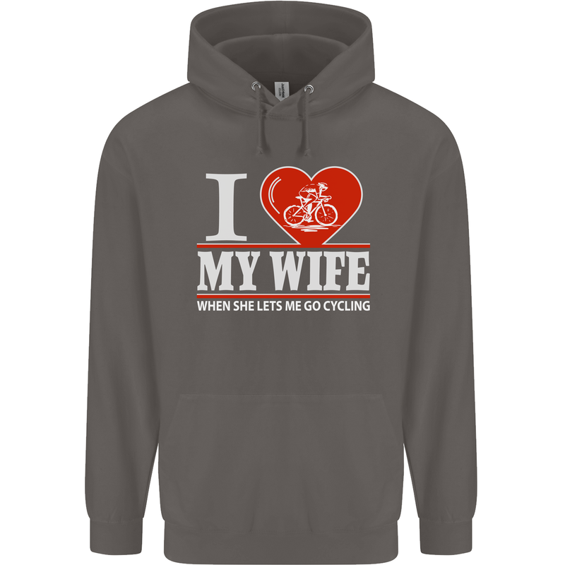 Cycling I Love My Wife Cyclist Funny Mens 80% Cotton Hoodie Charcoal