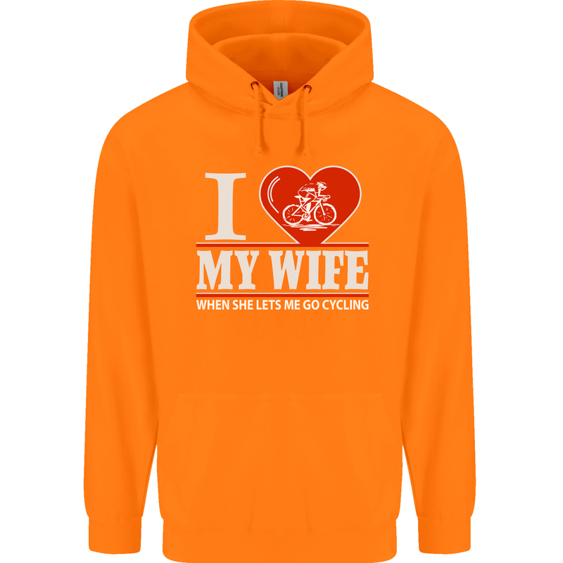 Cycling I Love My Wife Cyclist Funny Mens 80% Cotton Hoodie Orange