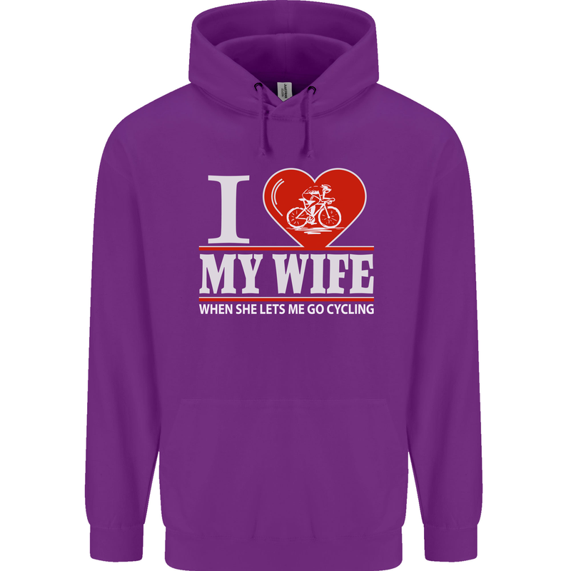 Cycling I Love My Wife Cyclist Funny Mens 80% Cotton Hoodie Purple