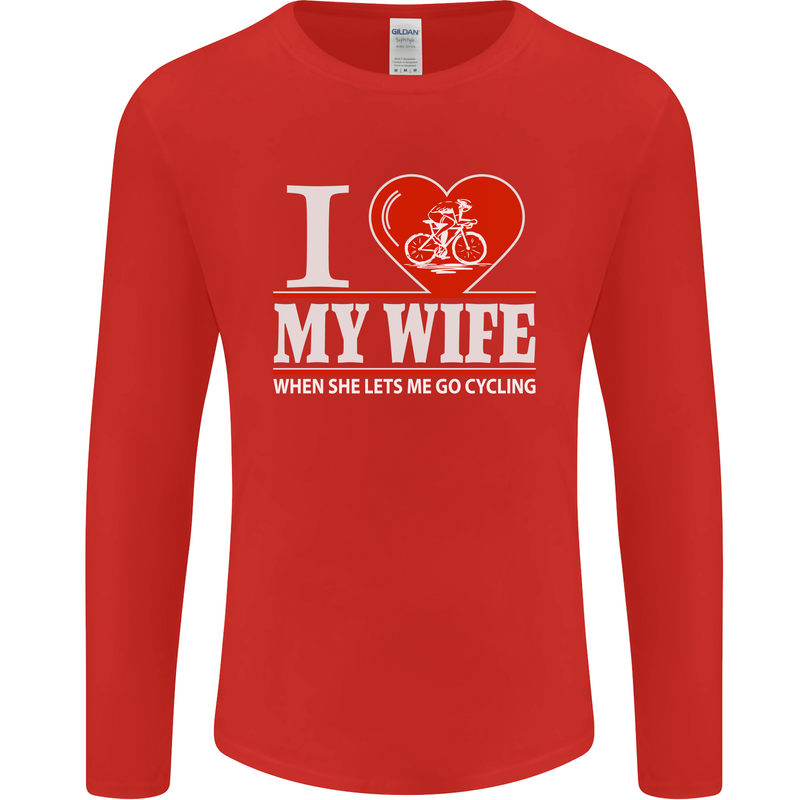 Cycling I Love My Wife Cyclist Funny Mens Long Sleeve T-Shirt Red