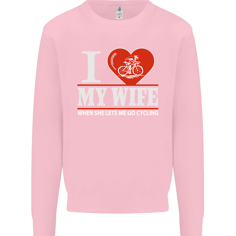 Cycling I Love My Wife Cyclist Funny Mens Sweatshirt Jumper Light Pink