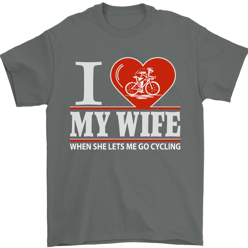 Cycling I Love My Wife Cyclist Funny Mens T-Shirt Cotton Gildan Charcoal