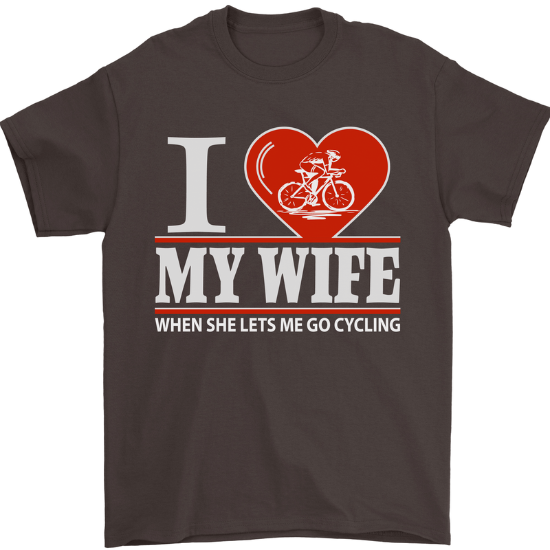 Cycling I Love My Wife Cyclist Funny Mens T-Shirt Cotton Gildan Dark Chocolate