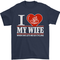 Cycling I Love My Wife Cyclist Funny Mens T-Shirt Cotton Gildan Navy Blue