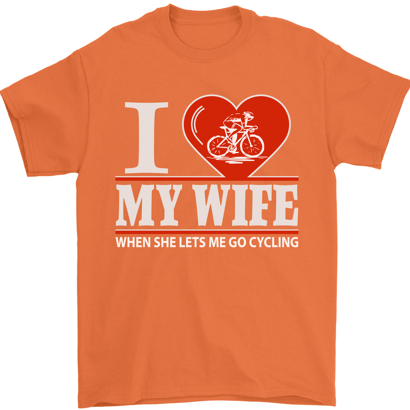 Cycling I Love My Wife Cyclist Funny Mens T-Shirt Cotton Gildan Orange