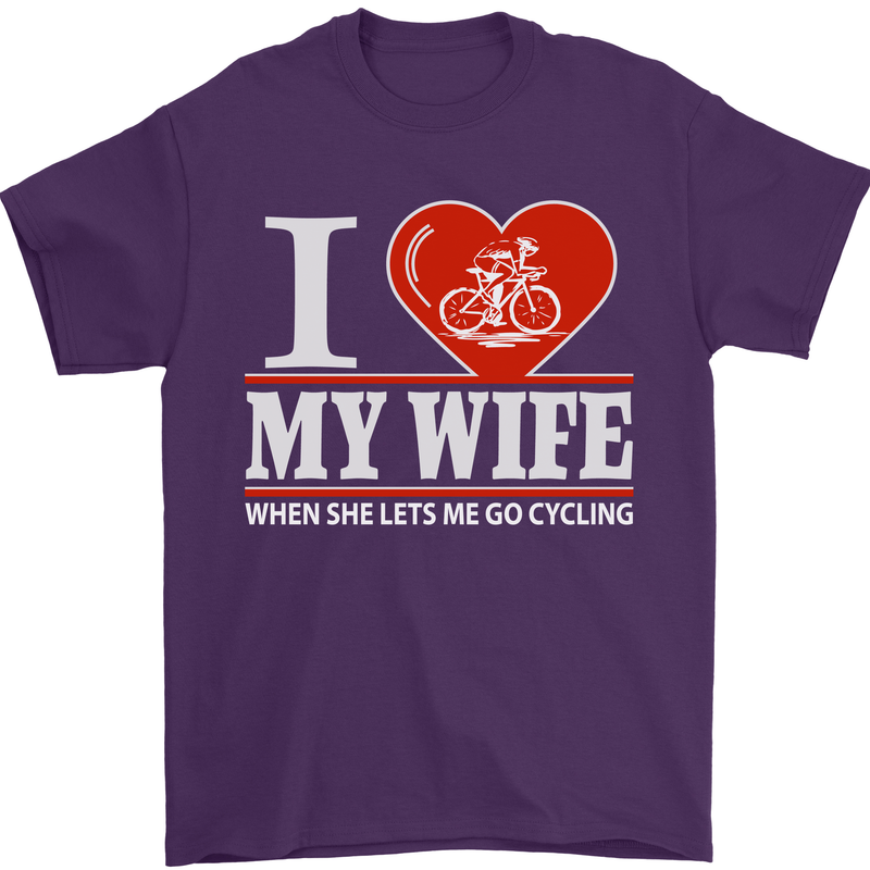 Cycling I Love My Wife Cyclist Funny Mens T-Shirt Cotton Gildan Purple