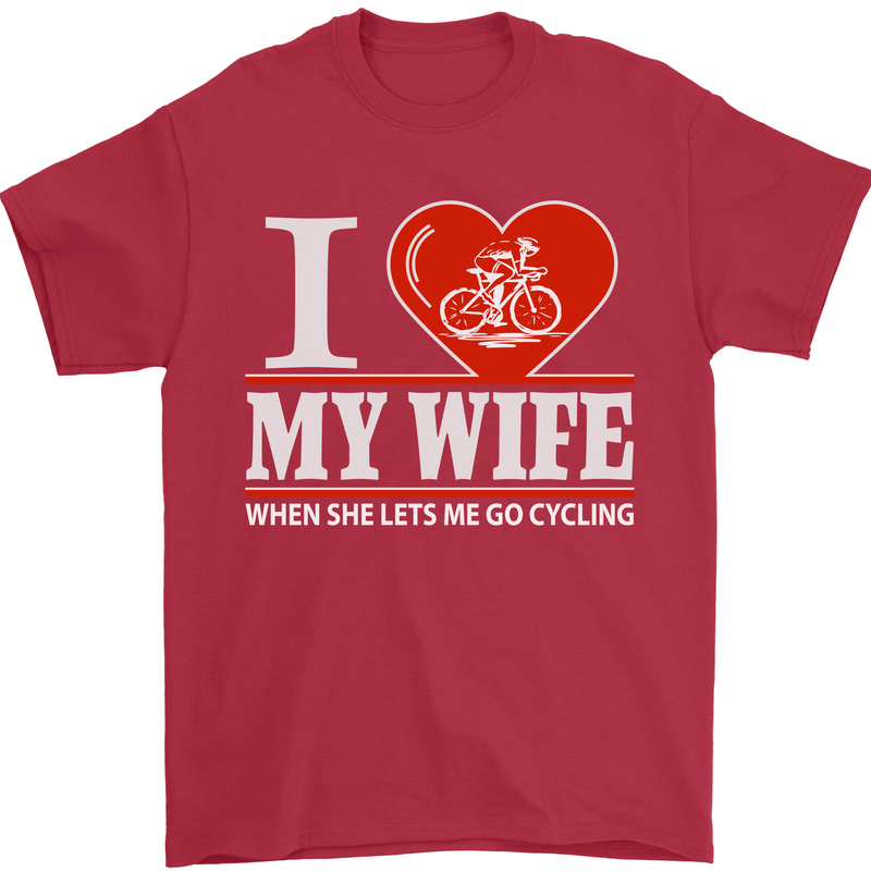 Cycling I Love My Wife Cyclist Funny Mens T-Shirt Cotton Gildan Red