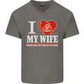 Cycling I Love My Wife Cyclist Funny Mens V-Neck Cotton T-Shirt Charcoal