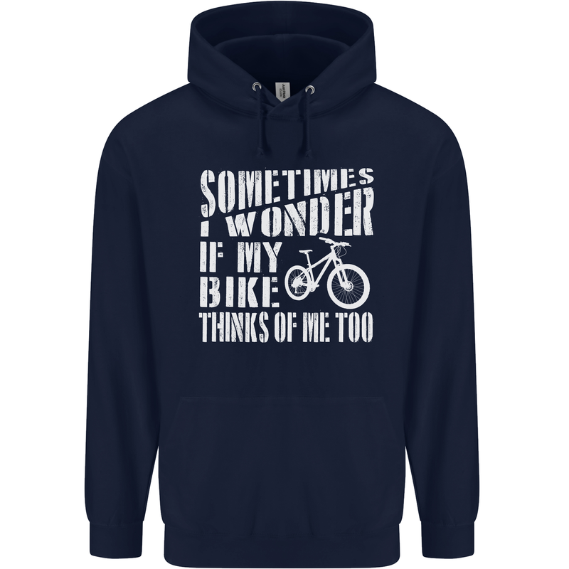Cycling I Wonder If My Bike Bicycle Cyclist Childrens Kids Hoodie Navy Blue