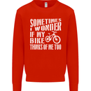 Cycling I Wonder If My Bike Bicycle Cyclist Kids Sweatshirt Jumper Bright Red