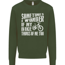 Cycling I Wonder If My Bike Bicycle Cyclist Kids Sweatshirt Jumper Forest Green