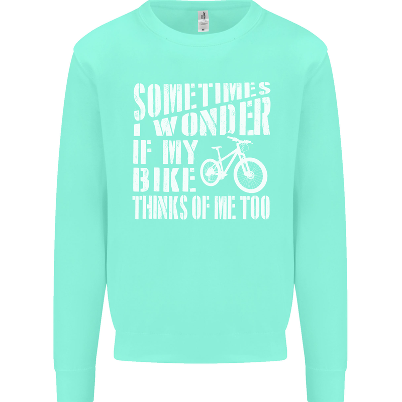Cycling I Wonder If My Bike Bicycle Cyclist Kids Sweatshirt Jumper Peppermint