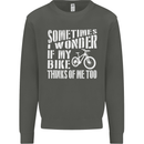 Cycling I Wonder If My Bike Bicycle Cyclist Kids Sweatshirt Jumper Storm Grey