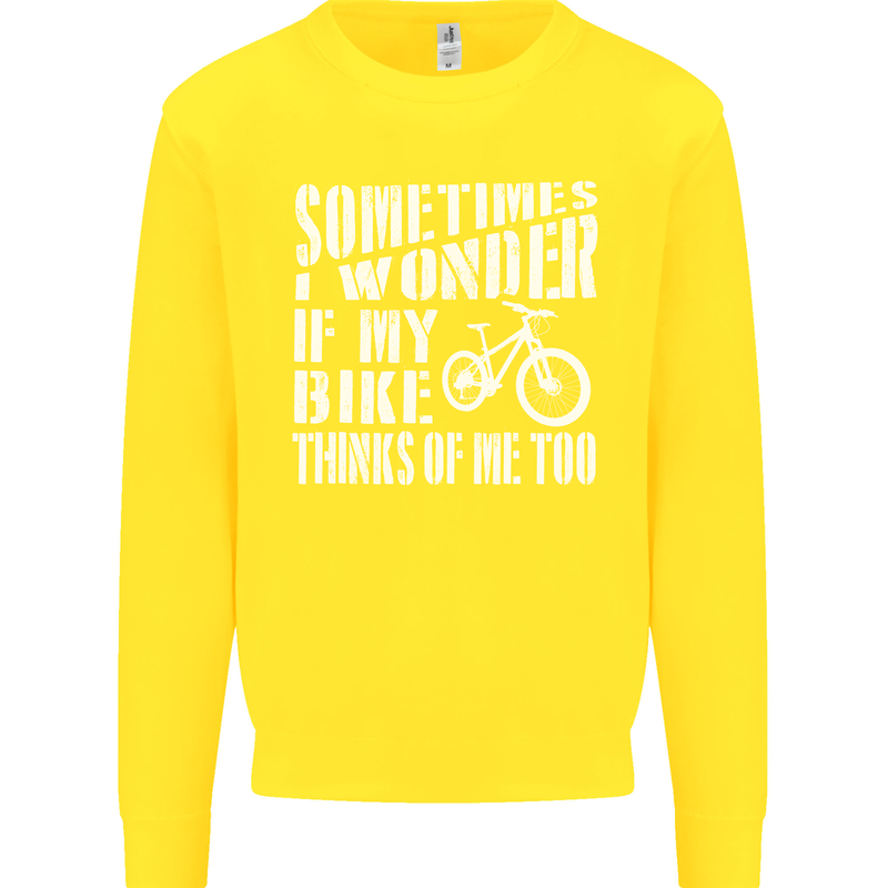 Cycling I Wonder If My Bike Bicycle Cyclist Kids Sweatshirt Jumper Yellow