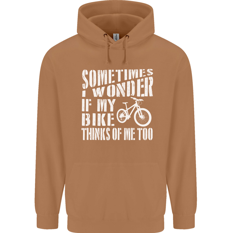 Cycling I Wonder If My Bike Bicycle Cyclist Mens 80% Cotton Hoodie Caramel Latte