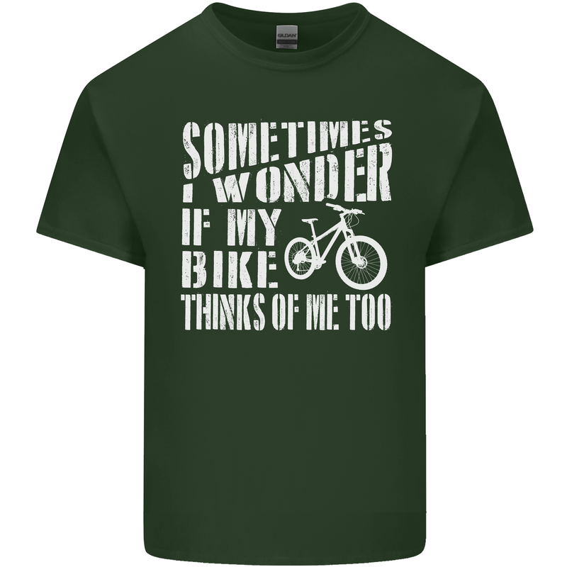 Cycling I Wonder If My Bike Bicycle Cyclist Mens Cotton T-Shirt Tee Top Forest Green