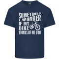 Cycling I Wonder If My Bike Bicycle Cyclist Mens Cotton T-Shirt Tee Top Navy Blue
