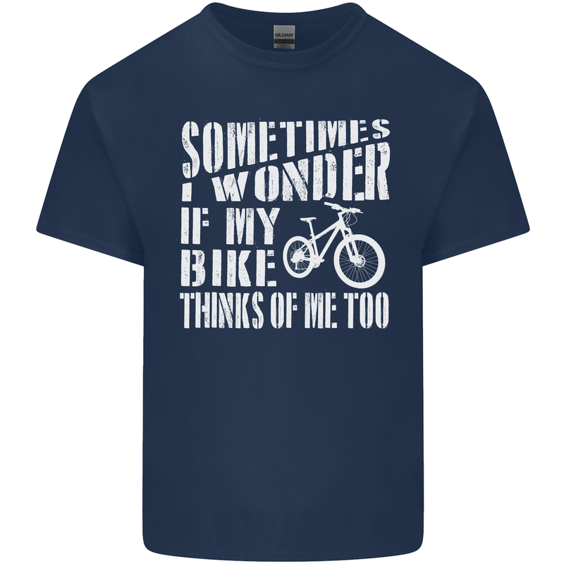 Cycling I Wonder If My Bike Bicycle Cyclist Mens Cotton T-Shirt Tee Top Navy Blue