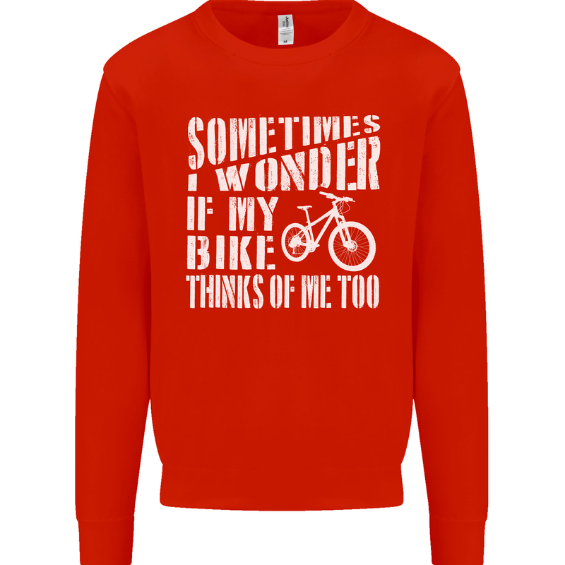 Cycling I Wonder If My Bike Bicycle Cyclist Mens Sweatshirt Jumper Bright Red