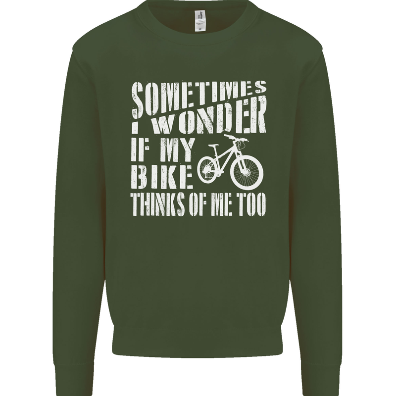 Cycling I Wonder If My Bike Bicycle Cyclist Mens Sweatshirt Jumper Forest Green