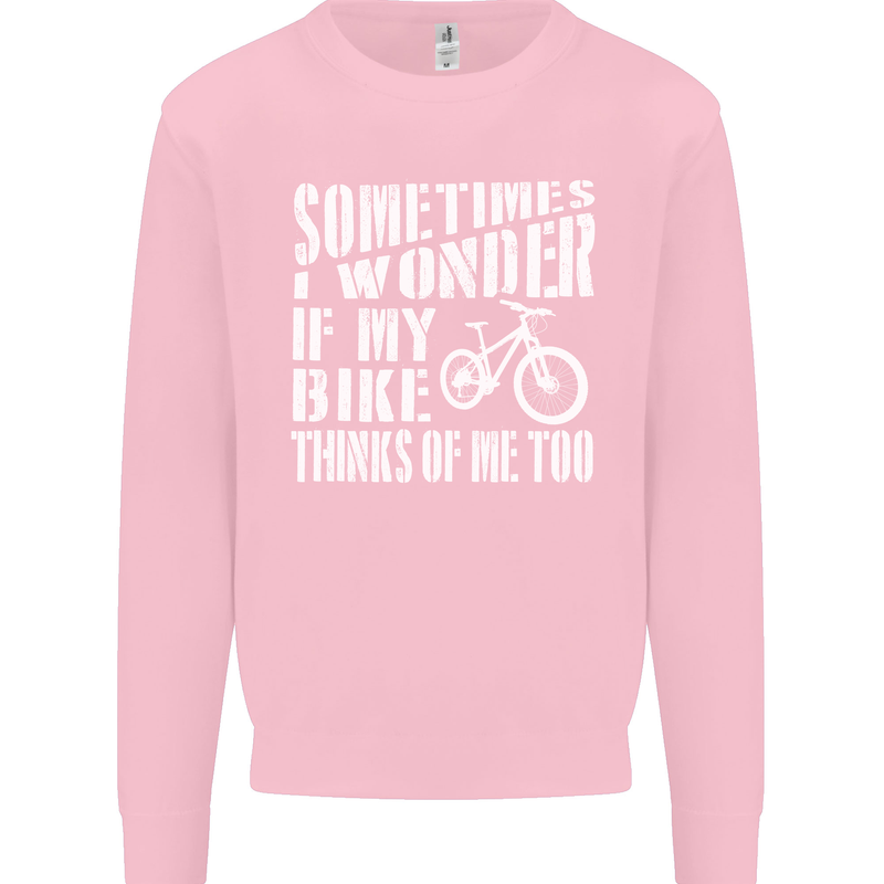 Cycling I Wonder If My Bike Bicycle Cyclist Mens Sweatshirt Jumper Light Pink
