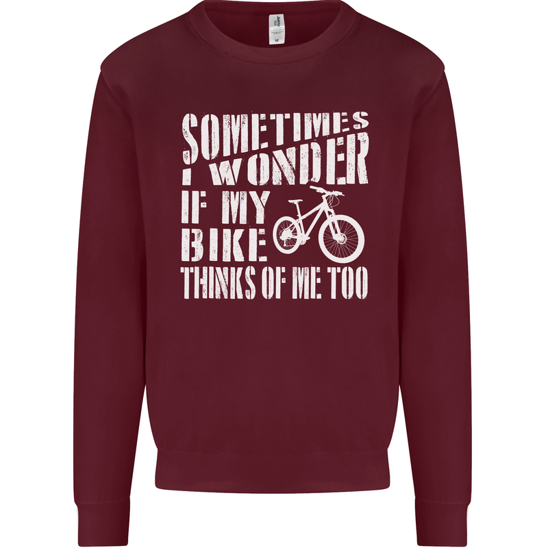 Cycling I Wonder If My Bike Bicycle Cyclist Mens Sweatshirt Jumper Maroon